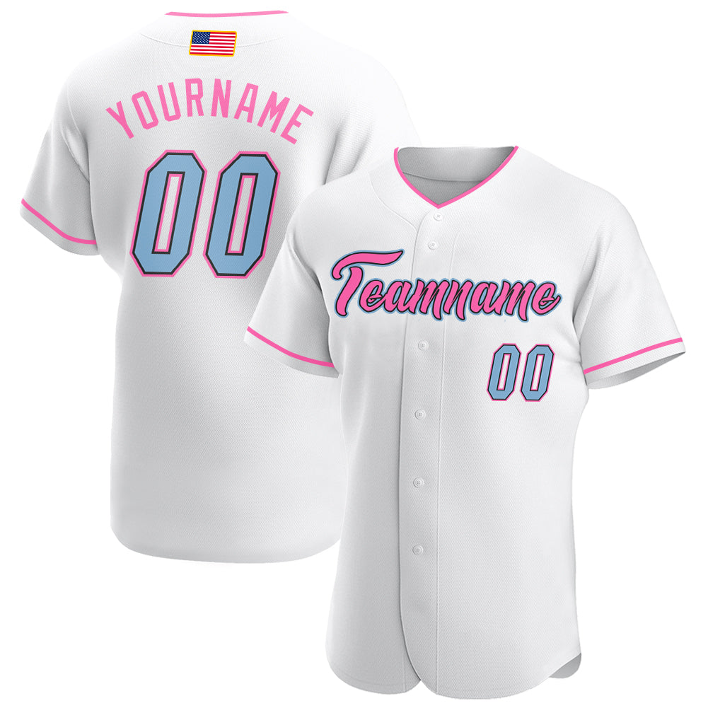 Custom Name and Number Authentic American Flag Baseball Jersey - Personalized White Light Blue-Pink Fashion Jersey Personalized