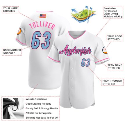 Custom American Flag Softball Jersey with Personalized Name & Number - White Light Blue-Pink Design Personalized White Light