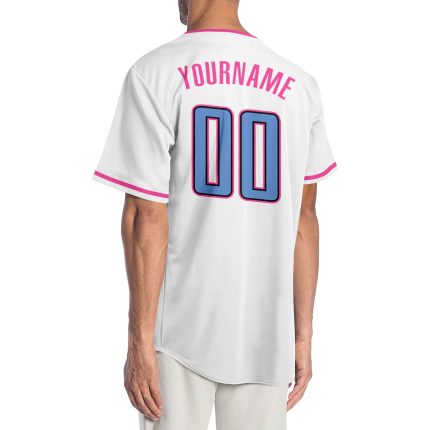 Personalized Light Blue Pink Baseball Jersey - Authentic Custom Sports Apparel Personalized White Light Blue-Pink Authentic