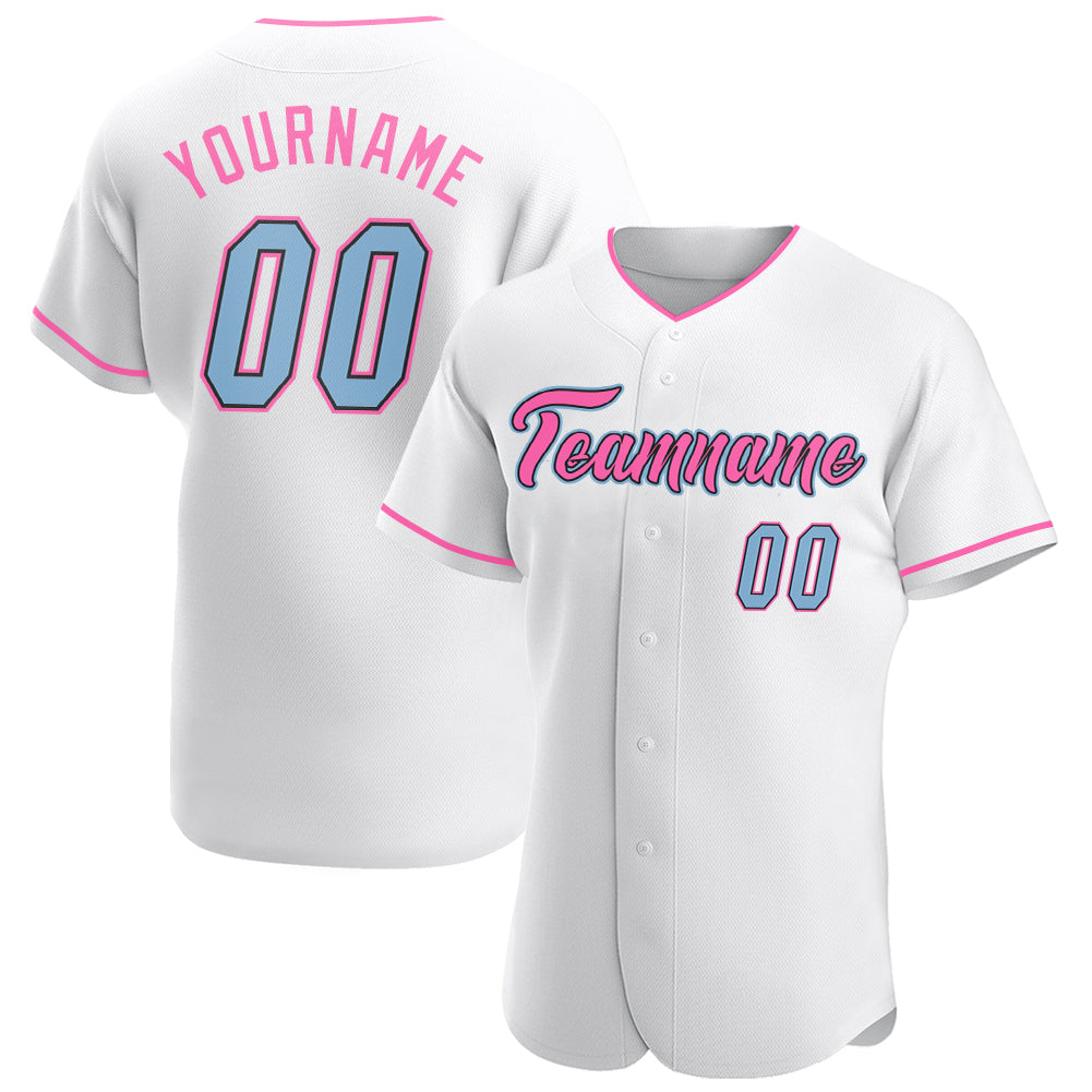Custom Name and Number Baseball Jersey for Team in White, Light Blue, Pink - Personalized Authentic Jersey Personalized White
