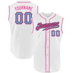 Customizable Authentic White Light Blue-Pink Baseball Jersey with Team Name and Number - Sleeveless Design Personalized White