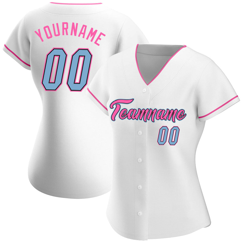 Custom Name and Number Softball Jersey - Personalized White Light Blue Pink Authentic Design Personalized White Light Blue-Pink