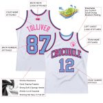 Personalized Authentic Throwback Basketball Jersey in White Light Blue-Pink Personalized White Light Blue-Pink Authentic
