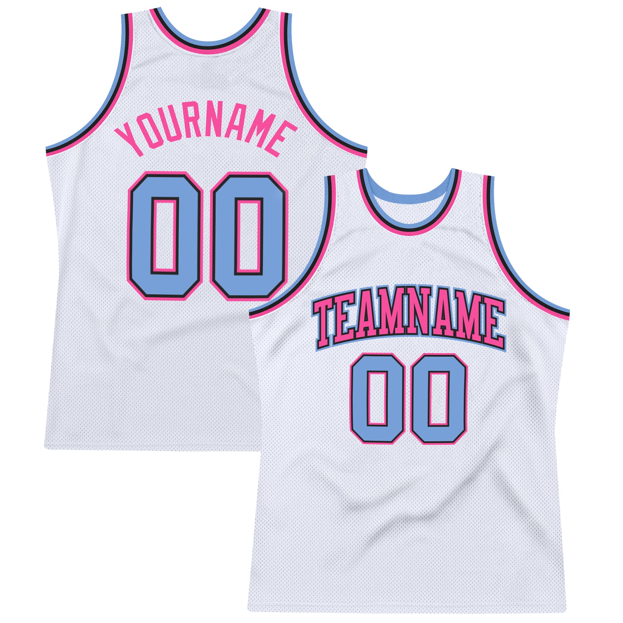 Personalized Authentic Throwback Basketball Jersey in White Light Blue-Pink Personalized White Light Blue-Pink Authentic