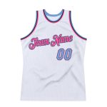 Customizable Authentic Basketball Jersey - Personalized Name & Number - White Light Blue-Pink Throwback Design Personalized