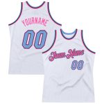 Customizable Authentic Basketball Jersey - Personalized Name & Number - White Light Blue-Pink Throwback Design Personalized