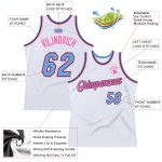 Customizable Authentic Basketball Jersey - Personalized Name & Number - White Light Blue-Pink Throwback Design Personalized