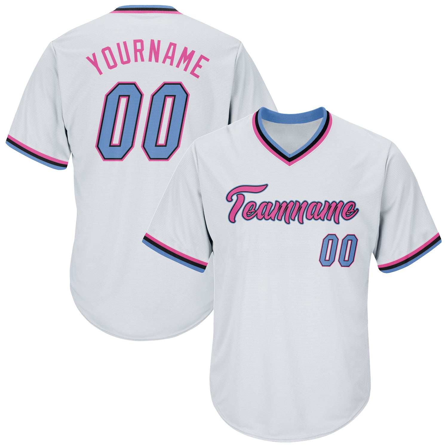 Custom Name Number Authentic Baseball Jersey Shirt Personalized White Light Blue Pink Rib-Knit Throwback Personalized White
