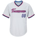 Custom Name Number Authentic Baseball Jersey Shirt Personalized White Light Blue Pink Rib-Knit Throwback Personalized White