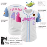 Custom Two Tone Baseball Jersey - Personalized White Light Blue-Pink with Team Name & Number Personalized White Light Blue-Pink
