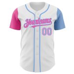 Custom Two Tone Baseball Jersey - Personalized White Light Blue-Pink with Team Name & Number Personalized White Light Blue-Pink
