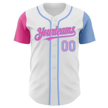 Custom Two Tone Baseball Jersey - Personalized White Light Blue-Pink with Team Name & Number Personalized White Light Blue-Pink