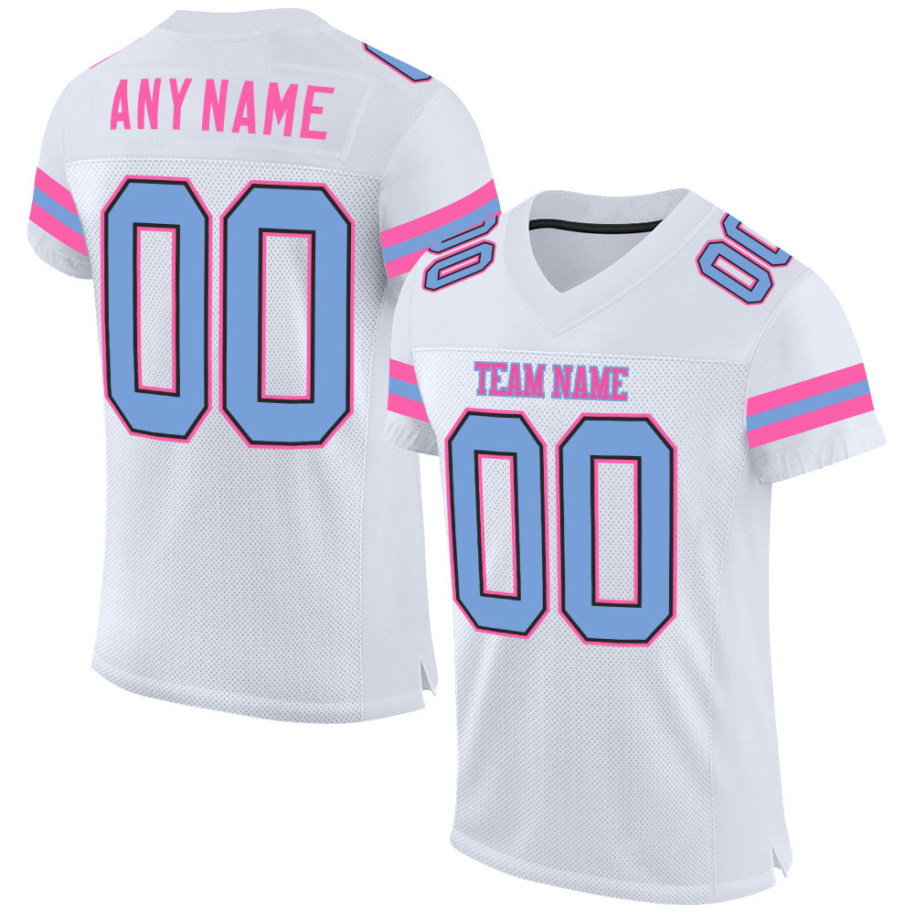 Customizable Football Jersey with Mesh Design - White Light Blue-Pink, Personalized Name and Number Personalized White Light