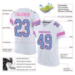 Customizable Football Jersey with Mesh Design - White Light Blue-Pink, Personalized Name and Number Personalized White Light