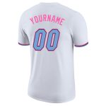 Custom Team Performance T-Shirt with Personalized Name and Number in White Light Blue-Pink Personalized White Light Blue-Pink