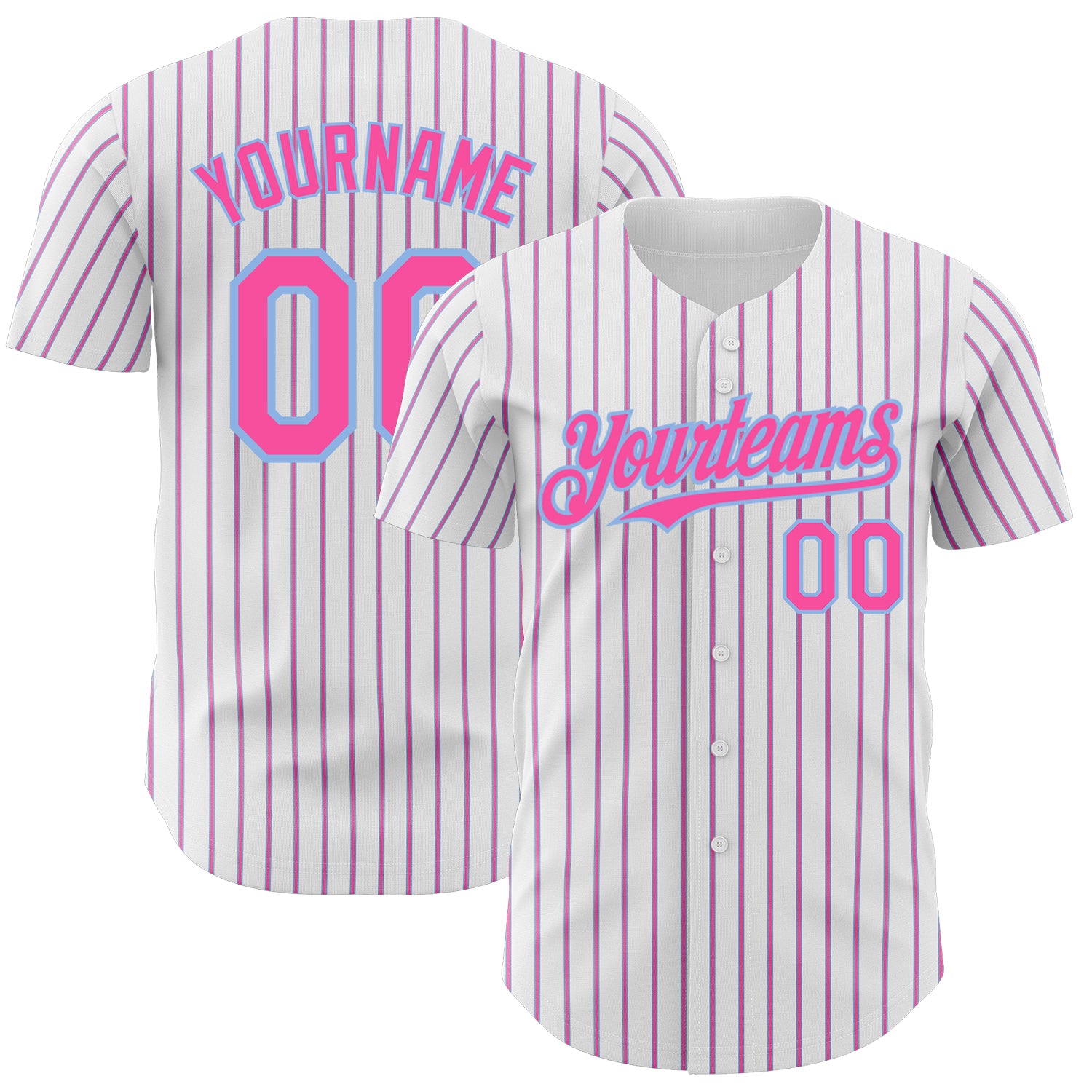 Custom Personalized Pink-Light Blue Pinstripe Baseball Jersey with Name and Number - Authentic Team Apparel Personalized
