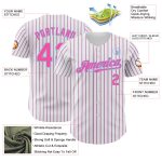 Custom Personalized Pink-Light Blue Pinstripe Baseball Jersey with Name and Number - Authentic Team Apparel Personalized