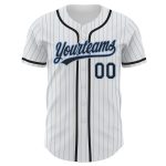 Custom Authentic Baseball Jersey with Personalized Name and Number - White Light Blue Pinstripe Design Personalized White