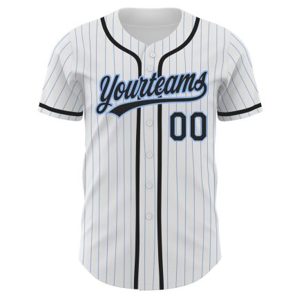 Custom Authentic Baseball Jersey with Personalized Name and Number - White Light Blue Pinstripe Design Personalized White