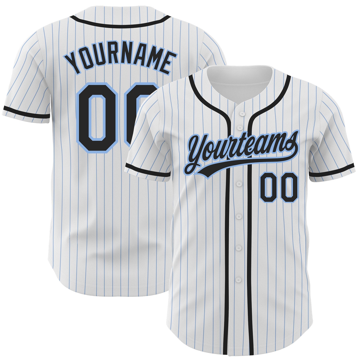 Custom Authentic Baseball Jersey with Personalized Name and Number - White Light Blue Pinstripe Design Personalized White