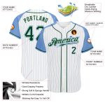Custom Name and Number Personalized Baseball Jersey - White Light Blue Pinstripe Authentic Raglan Sleeves Personalized White