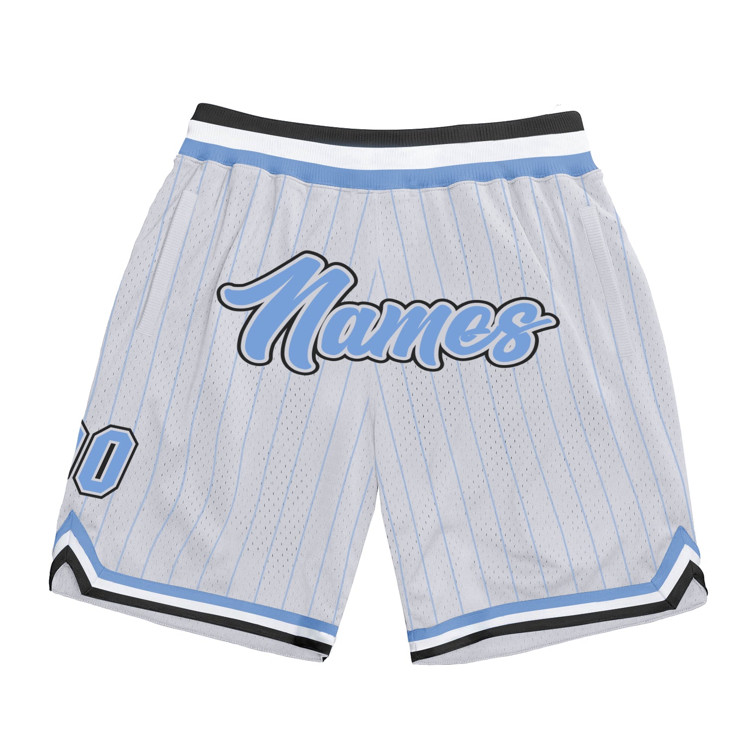 Custom Team Basketball Shorts Light Blue Black Personalized with Name and Number - Authentic Pinstripe Design Personalized