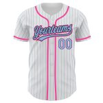 Custom Baseball Jersey with Personalized Name and Number, Light Blue Black-Pink Pinstripe Design for Team Apparel Personalized