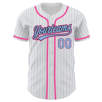 Custom Baseball Jersey with Personalized Name and Number, Light Blue Black-Pink Pinstripe Design for Team Apparel Personalized