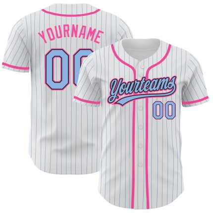 Custom Baseball Jersey with Personalized Name and Number, Light Blue Black-Pink Pinstripe Design for Team Apparel Personalized