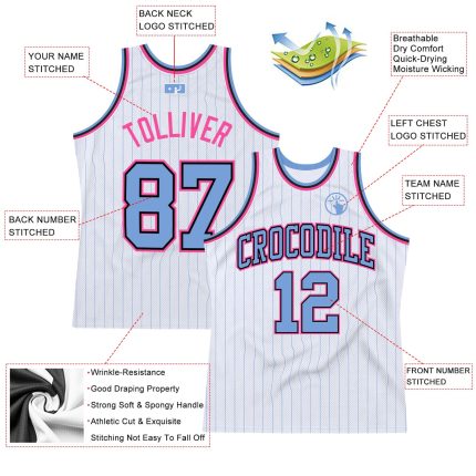 Customizable Light Blue Pinstripe Basketball Jersey with Personalized Name & Number - Authentic Team Wear Personalized White