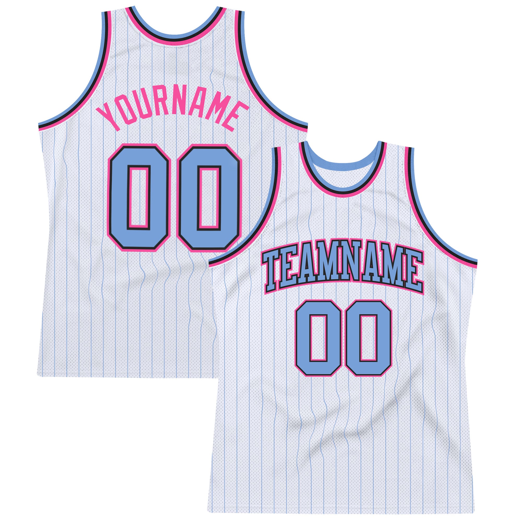 Customizable Light Blue Pinstripe Basketball Jersey with Personalized Name & Number - Authentic Team Wear Personalized White