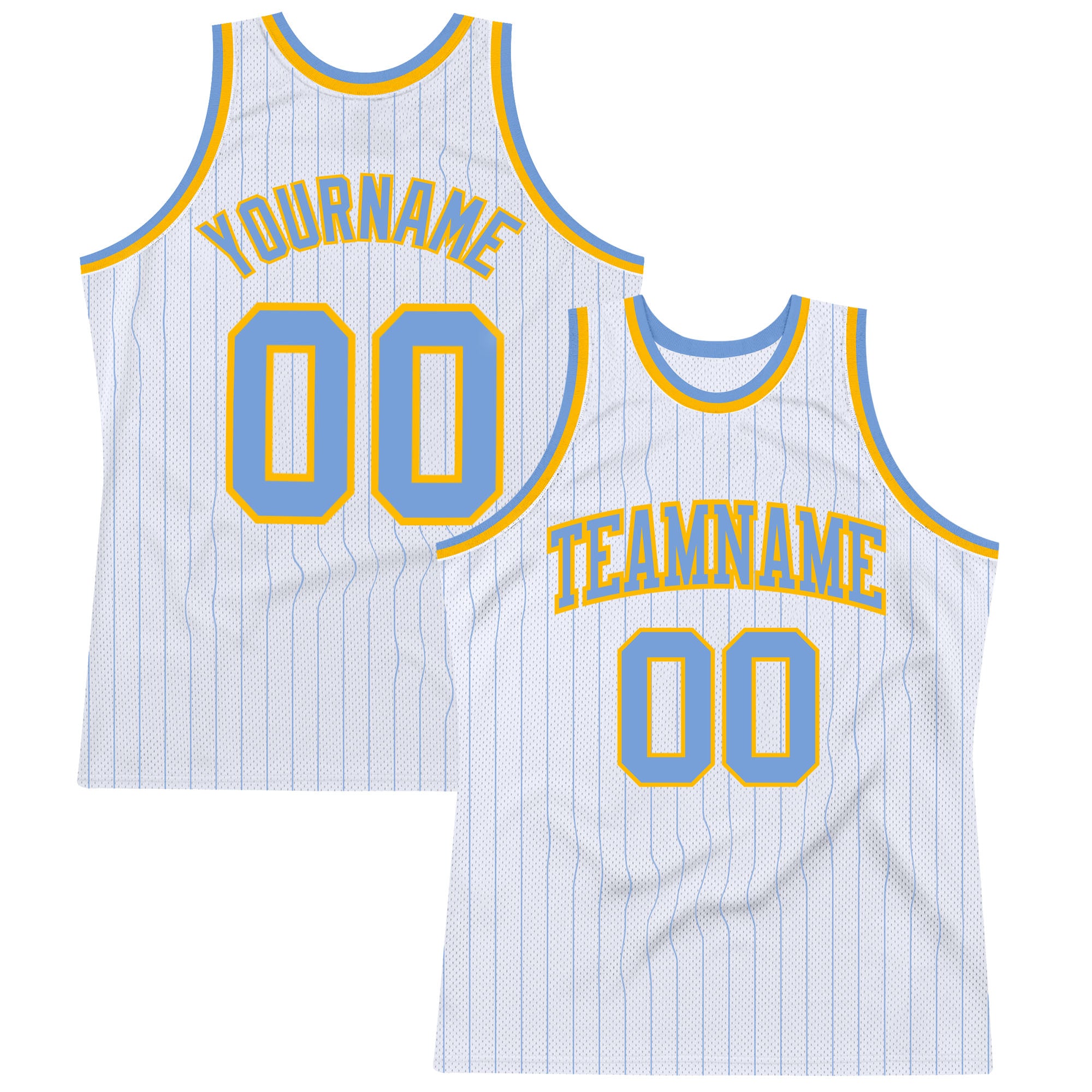 Custom Light Blue Pinstripe Basketball Jersey with Personalized Name and Number - Authentic Team Apparel Personalized White