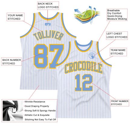 Custom Light Blue Pinstripe Basketball Jersey with Personalized Name and Number - Authentic Team Apparel Personalized White