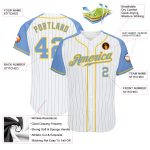Personalized Light Blue Gold Pinstripe Baseball Jersey with Custom Name & Number - Authentic Raglan Sleeves Personalized