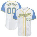 Personalized Light Blue Gold Pinstripe Baseball Jersey with Custom Name & Number - Authentic Raglan Sleeves Personalized