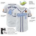 Personalized Light Blue Navy Pinstripe Baseball Jersey Authentic Design Personalized White Light Blue Pinstripe Light Blue-Navy