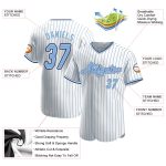 Custom Light Blue-Navy Baseball Jersey with Personalized Name and Number | Authentic White Pinstripe Design Personalized
