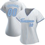 Custom Light Blue-Navy Baseball Jersey with Personalized Name and Number | Authentic White Pinstripe Design Personalized