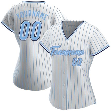 Custom Light Blue-Navy Baseball Jersey with Personalized Name and Number | Authentic White Pinstripe Design Personalized