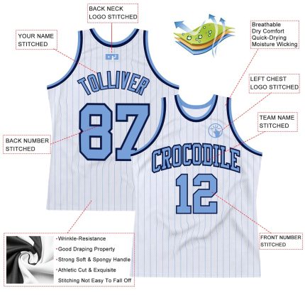 Custom Light Blue-Navy Basketball Jersey with Personalized Name & Number - Authentic Team Jersey Personalized White Light