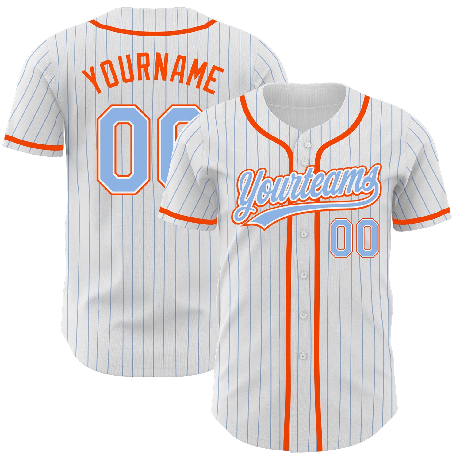 Custom Light Blue-Orange Pinstripe Baseball Jersey with Personalized Name & Number - Authentic Team Gear Personalized White