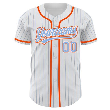 Custom Light Blue-Orange Pinstripe Baseball Jersey with Personalized Name & Number - Authentic Team Gear Personalized White