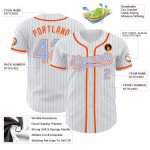 Custom Light Blue-Orange Pinstripe Baseball Jersey with Personalized Name & Number - Authentic Team Gear Personalized White