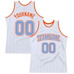 Custom Personalized Basketball Jersey - Light Blue Orange Pinstripe with Team Name and Number Personalized White Light Blue
