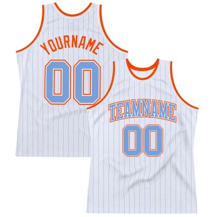 Custom Personalized Basketball Jersey - Light Blue Orange Pinstripe with Team Name and Number Personalized White Light Blue