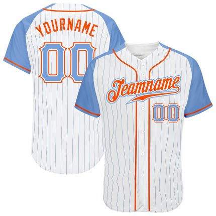 Custom Light Blue-Orange Pinstripe Baseball Jersey with Personalized Name and Number, Authentic Raglan Sleeves Personalized