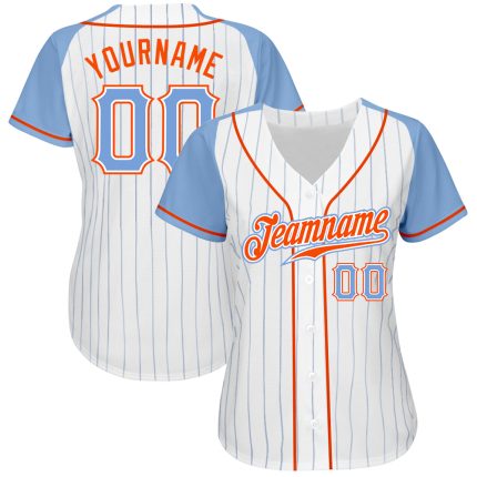 Custom Light Blue-Orange Pinstripe Baseball Jersey with Personalized Name and Number, Authentic Raglan Sleeves Personalized
