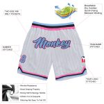 Custom Name and Number Personalized Basketball Shorts - Light Blue-Pink Pinstripe Style, Authentic Design, Team Gear Personalized