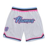 Custom Name and Number Personalized Basketball Shorts - Light Blue-Pink Pinstripe Style, Authentic Design, Team Gear Personalized