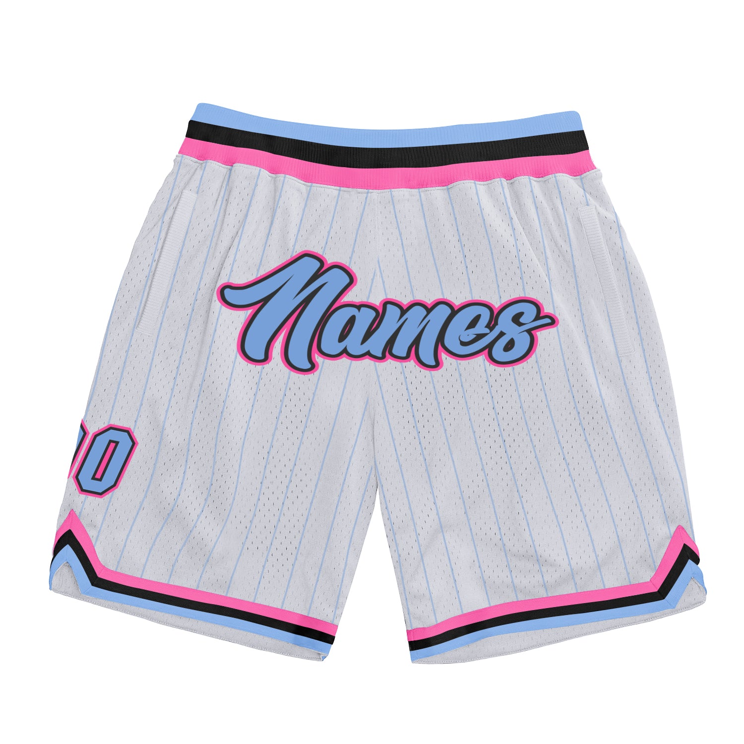 Custom Name and Number Personalized Basketball Shorts - Light Blue-Pink Pinstripe Style, Authentic Design, Team Gear Personalized